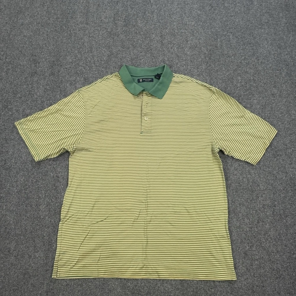 Oxford Golf Polo Shirt Mens XL Green Striped 100% Cotton Mercerized Golf Knit